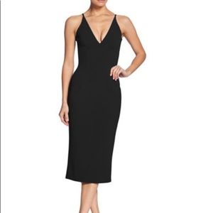 Lyla V-Neck Sleeveless Midi Bodycon Dress Black Dress the Population Wedding